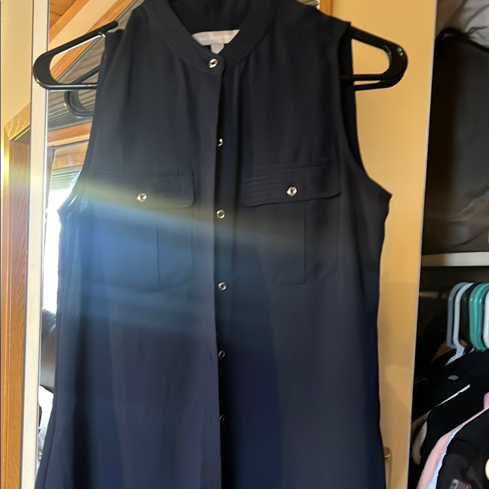 Sleeveless Navy Button-Up Blouse